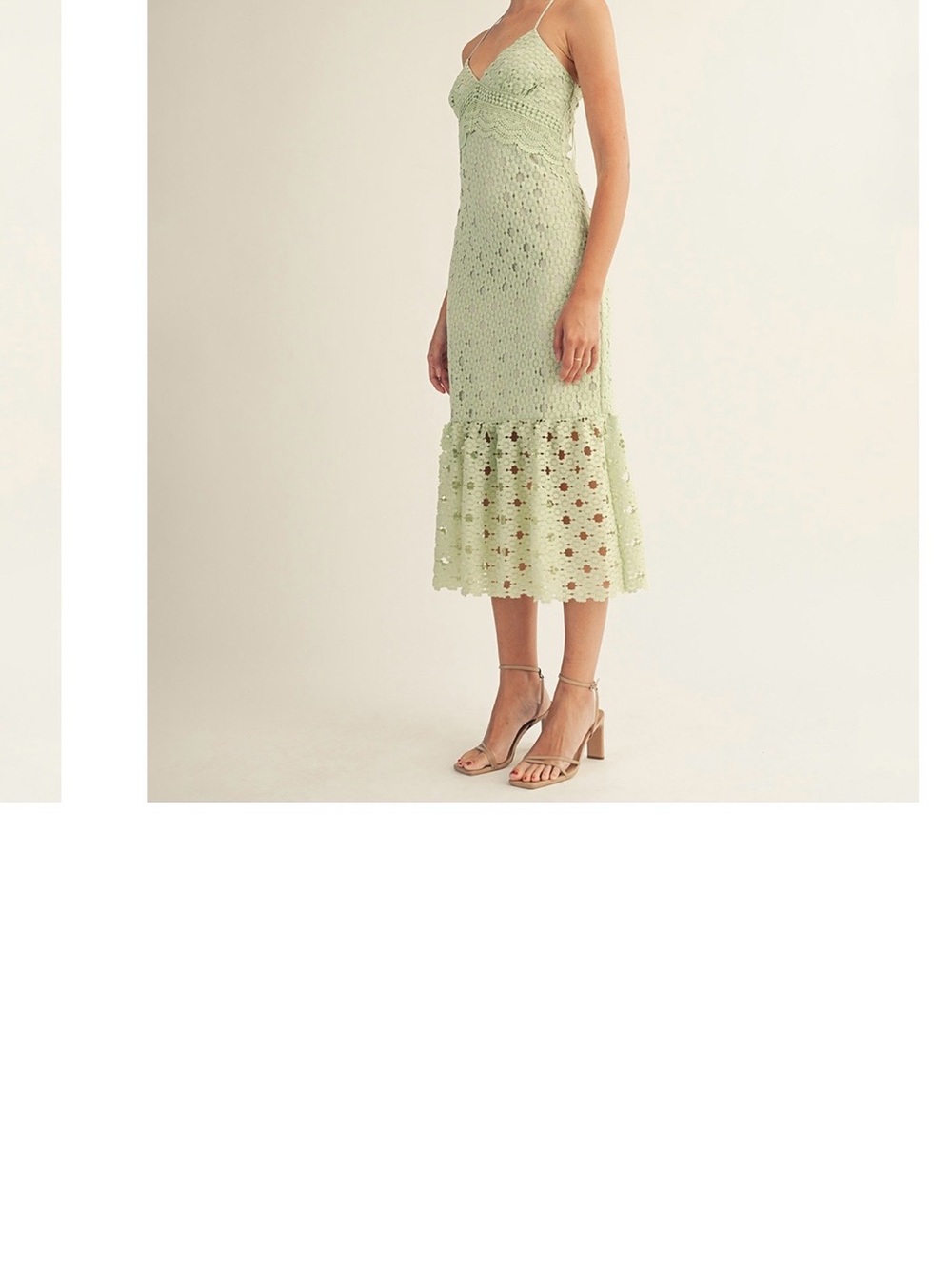 Lace Crochet Midi Skirt in Light Green